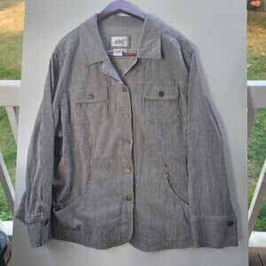 Live a Little Womens Jacket size Lg Blue/ White Stripe Denim Snap Up Pockets